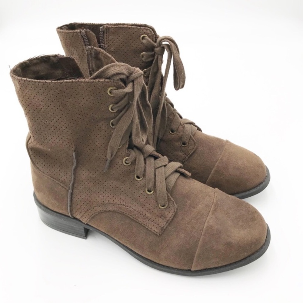 Lane Bryant Brown Perforated Fabric Combat Boots